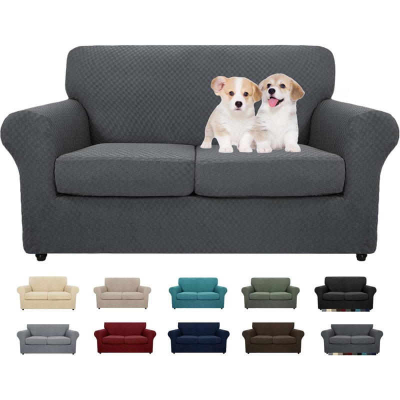 Housse pour canapé à coussins carrés/rectangulaires, H 41 po x l 69 po x P 42 po, Mélange de polyester gris foncé