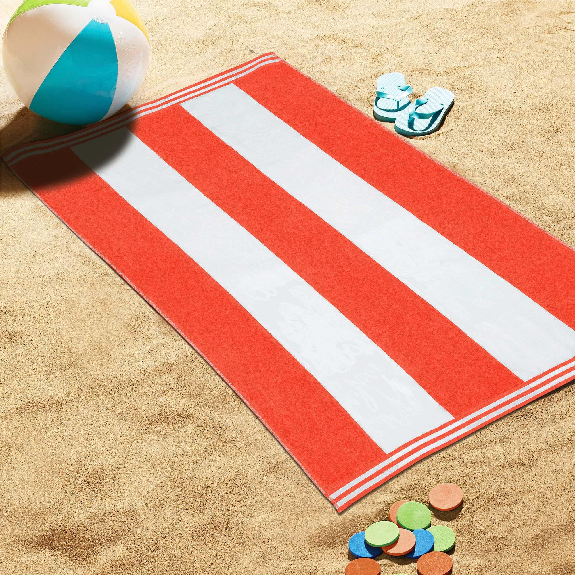Calheta Cotton Oversized Cabana Stripe Beach Towels, 1, Coral