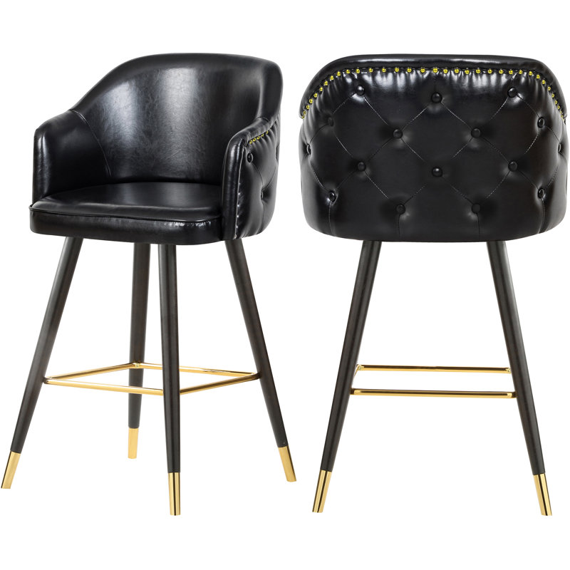 Eldredge 27.9'' Counter Stool, Black Vegan Leather