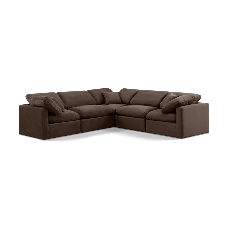 Itala Velvet L-Shaped Sectional Reversible, Brown Velvet