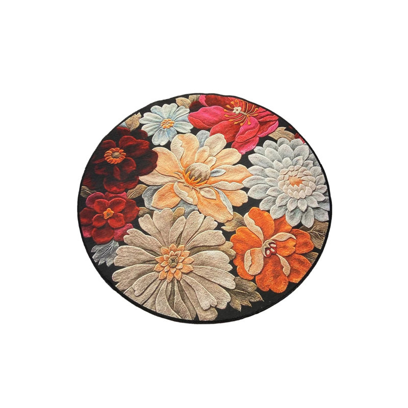 Decorative Washable Round Carpet With Floral Patterns, Round 2'8"