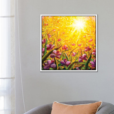 Pink Purple Flowers, Beautiful Field Flowers by Valery Rybakow - Painting on Canvas