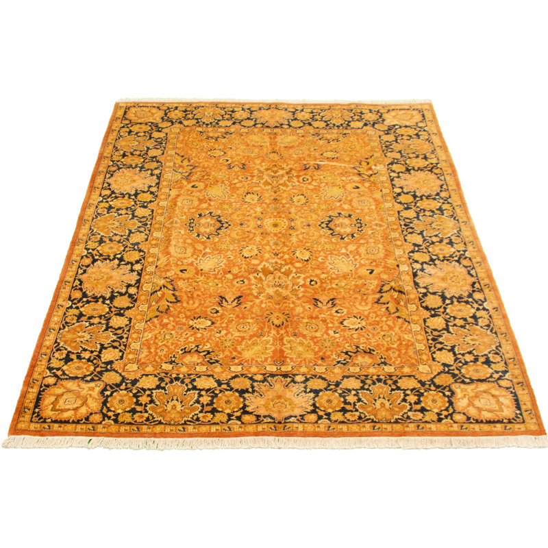 Tapis décoratif en laine noué à la main de conception unique 18/20 perse new age paki jaune 6 pi 2 po x 9 pi noué à la main