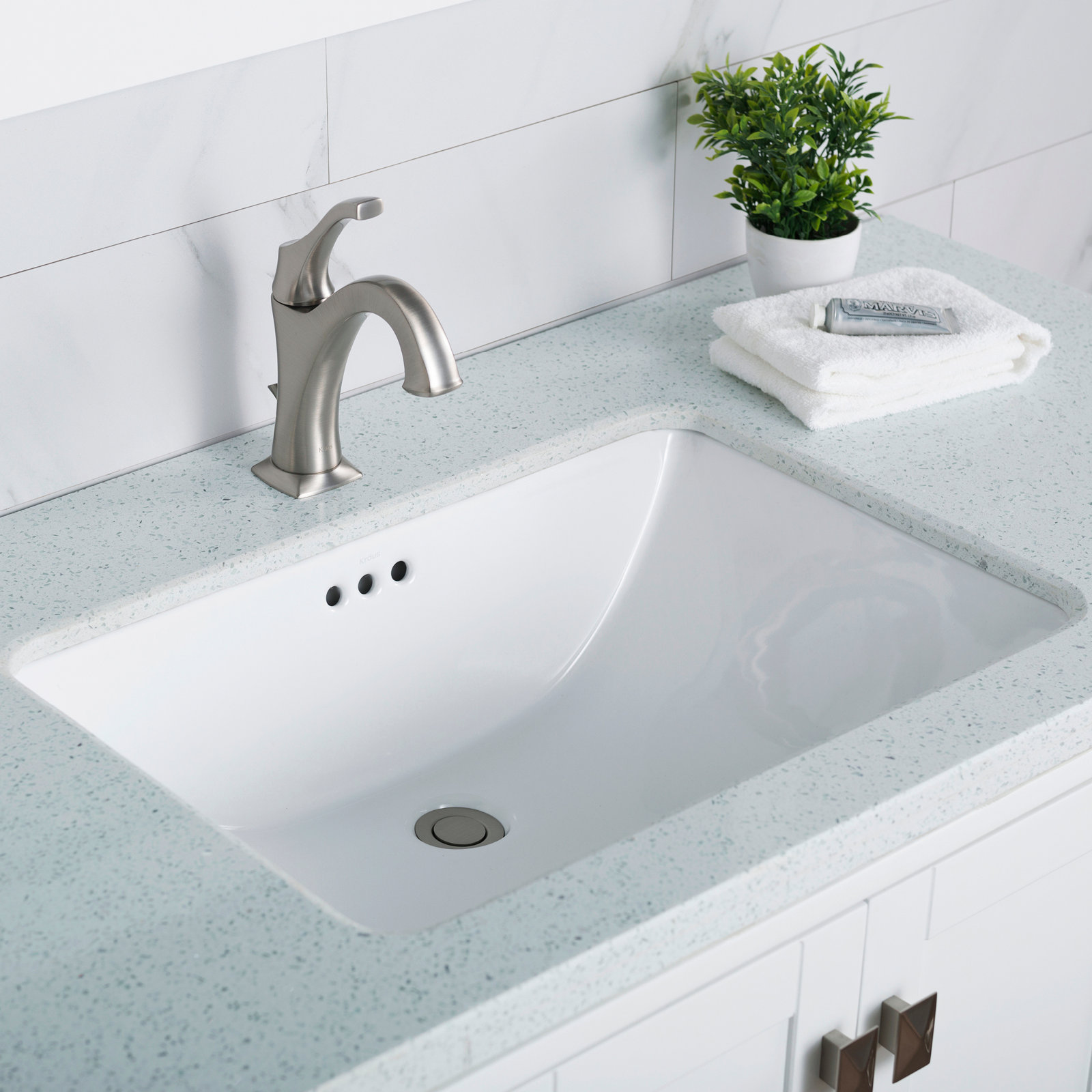 Elavo White Ceramic Rectangular Undermount Bathroom Sink
