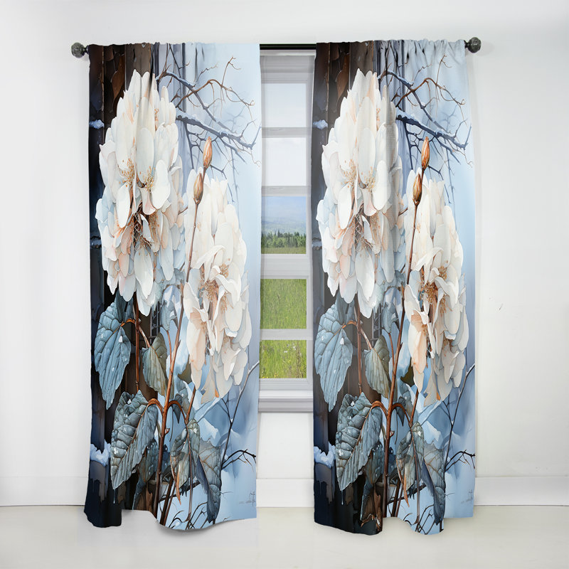 White Hydrangea Charm In Winter - Hydrangea Curtain - Room Darkening Floral Curtain - 1 Panels, 52" W x 95" L