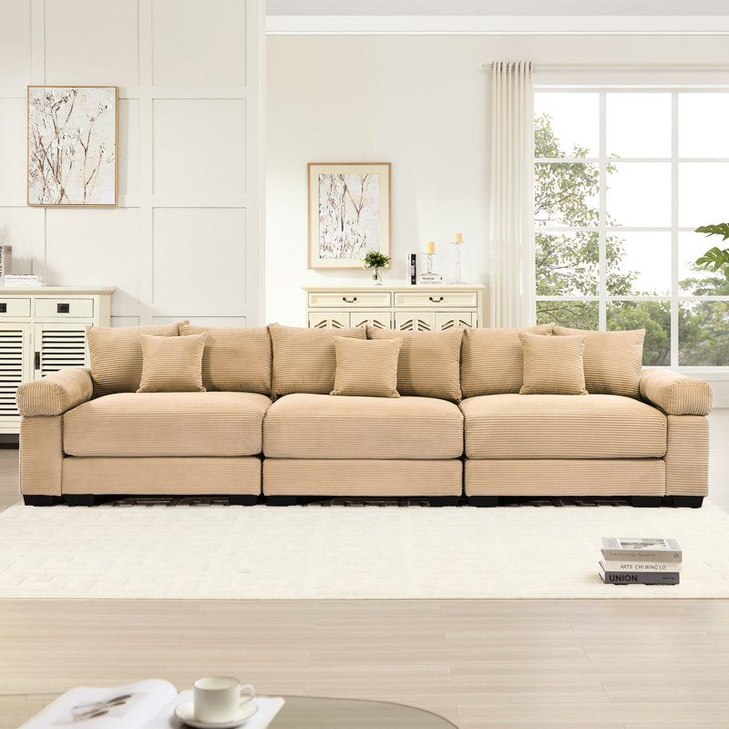 Fauteuil modulaire Camur en velours côtelé 3 places avec assise très large et profonde et structure en bois massif pour un confort surdimensionné, un coussin de bonne résilience et une assise confortable