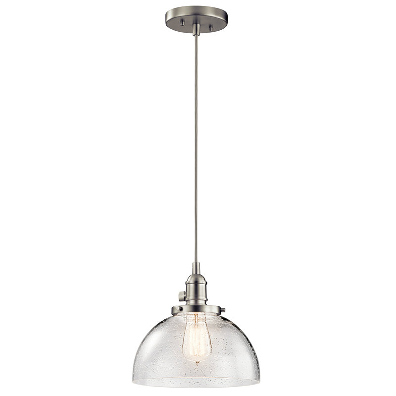 Kichler Avery 1-Light Brushed Nickel Pendant with Clear Seeded Glass Shade, Brushed Nickel