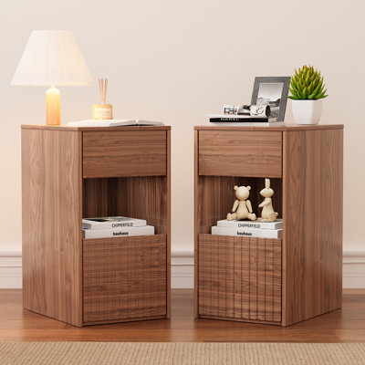 Classic Walnut-Coloured Bedside Table Set of 2,Accent Chests,Nightstand