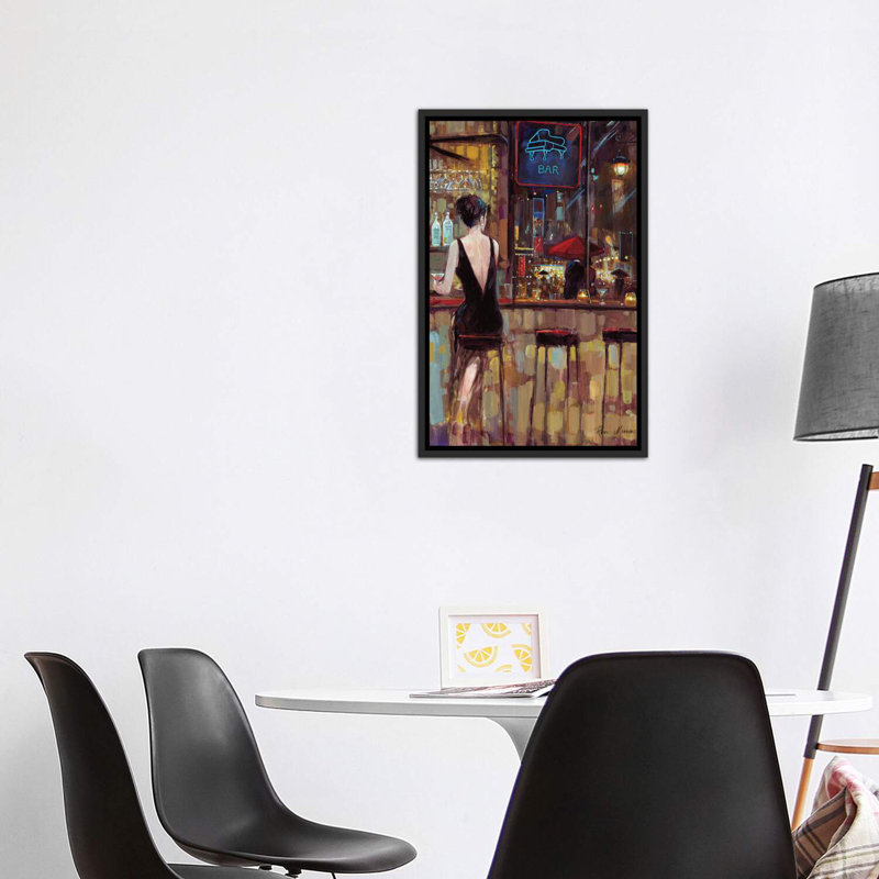 Piano Bar par Ruane Manning - reproduction d'art, H 40 po x l 26 po, Reproduction avec cadre flottant, Noir patiné