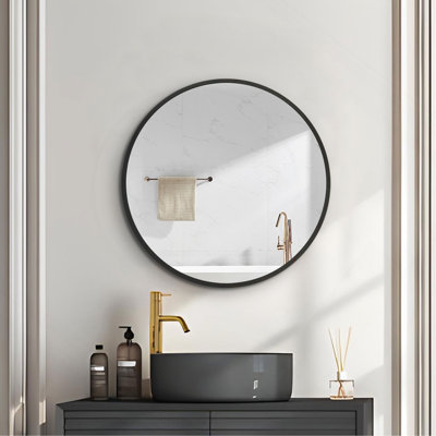 Armoire à pharmacie murale 24 po x 24 po avec miroir et cadre mural en métal noir