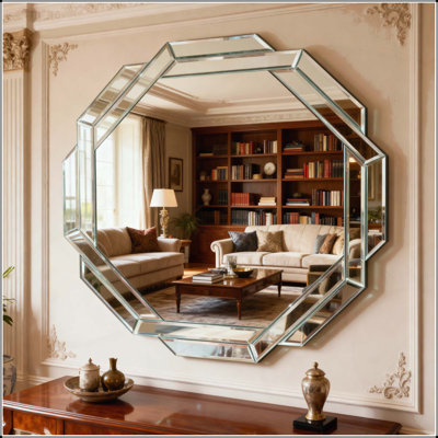 29.92 Inch Octagonal Living Room Mirror, Beveled Edge Frameless Wall Mirror for Wall Decor, Bathroom, Dining Room and Hallway