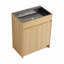 Meuble-lavabo autoportant avec lavabo en acier inoxydable et drain flexible, porte à fermeture en douceur