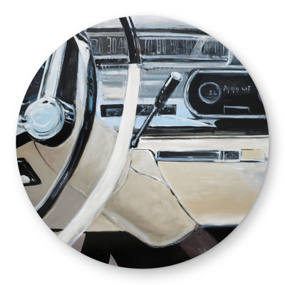 1950s Car Dashboard Beige Round Outdoor Area Rug | Home Decor
