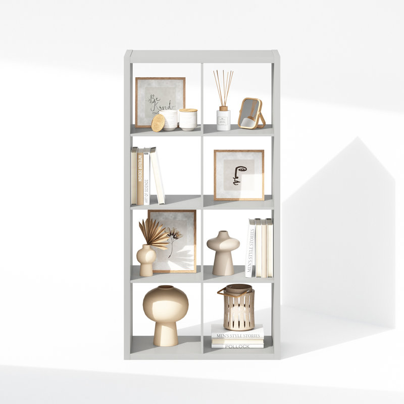 Latitude Run® Satterwhite Open Back Cube Storage Organizer, Standing Shelf, 8-Cube, Light Gray