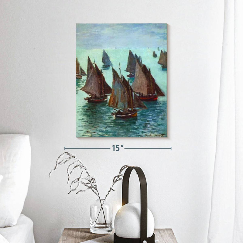 Bateaux de pêche en mer calme, 15" H x 12" W