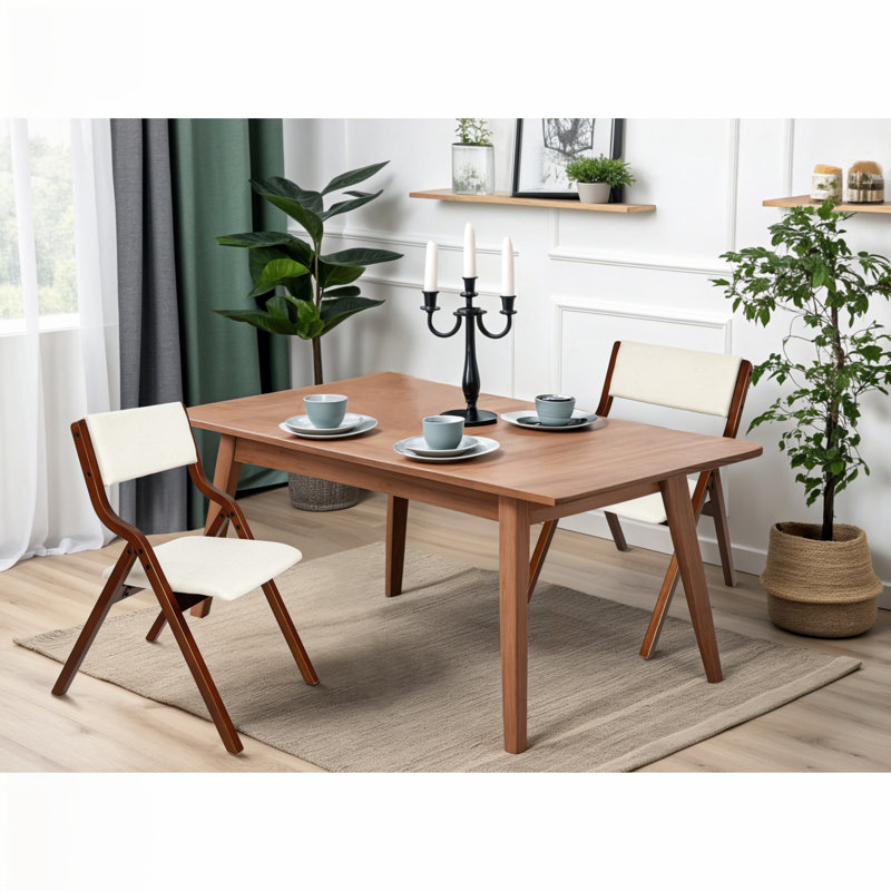 Red Barrel Studio®, ensemble de 4 chaises pliantes rembourrées avec structure, empilables et assemblées, noyer + beige