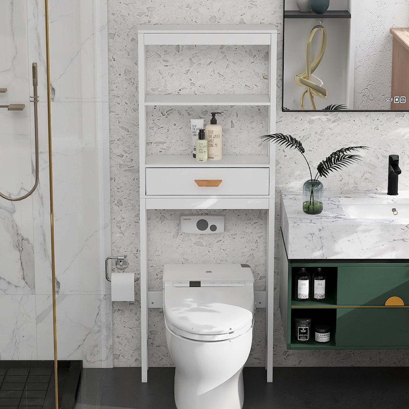 Armoire de rangement au-dessus de la toilette blanche avec un tiroir et 2 tablettes
