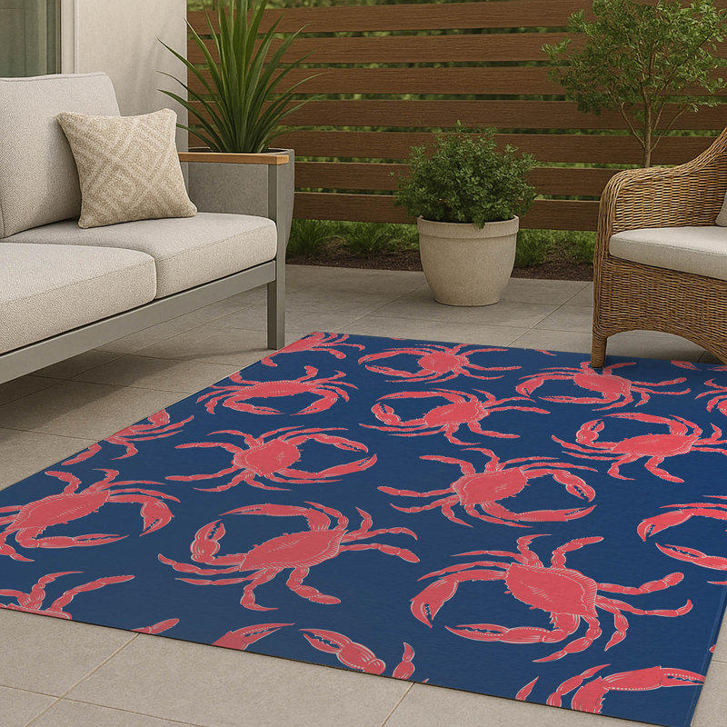 Tapis d'extérieur décoratif Crabby, Marine, Rectangulaire 2 pi x 3 pi