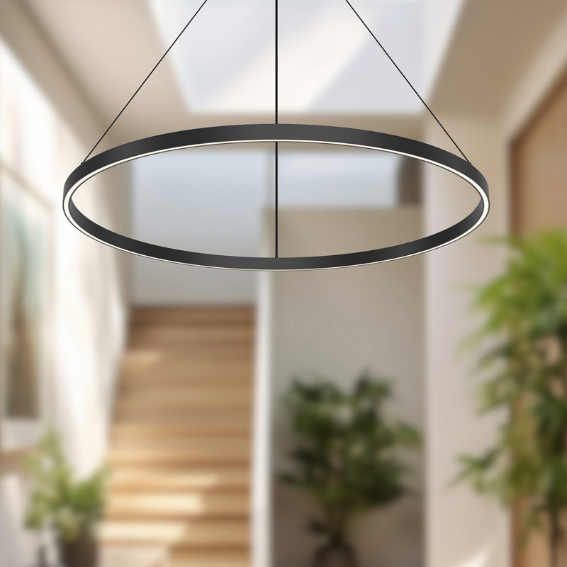 Luminaire suspendu unique à 1 lumière Cerchio, Noir, H 1,375 po x l 35,375 po x P 35,375 po