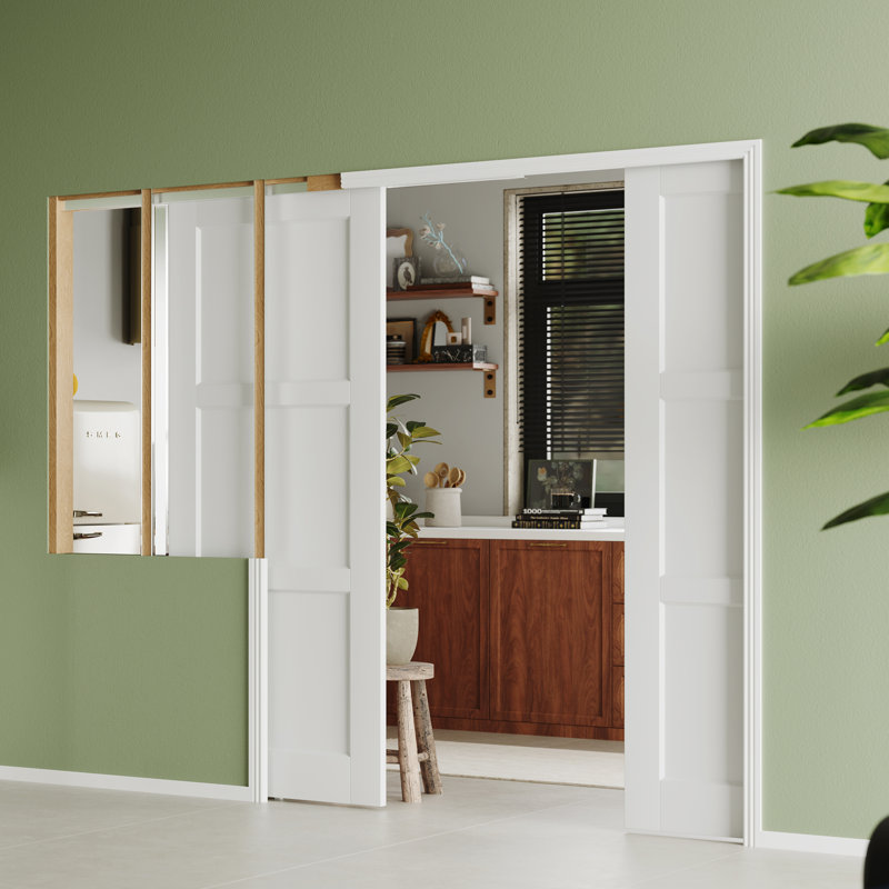 Porte coulissante avec fermeture à glissière - Porte intérieure en MDF blanc de style shaker et garde-manger avec cadre de poche