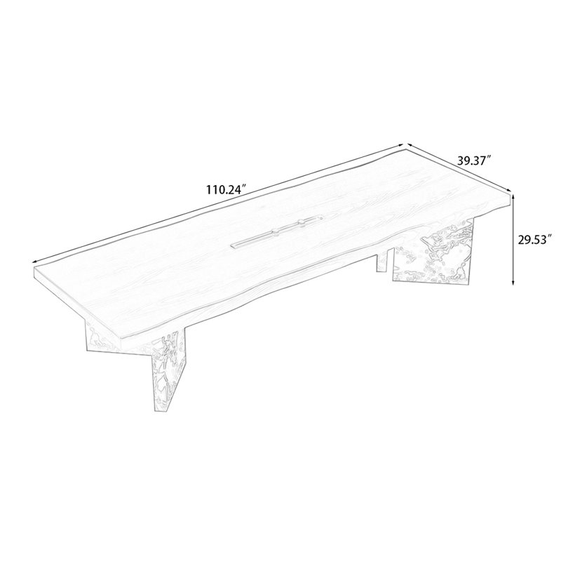 Brun noyer + noir + blanc rectangulaire + bureau en bois manufacturé, H 29,53 po x l 110,24 po x P 39,37 po