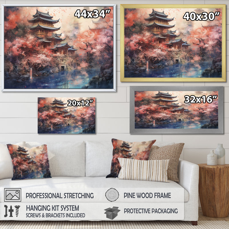 Antyone, Japon, paysage du soleil levant V - Art mural japonais, Cadre simple noir, H 24 po x l 32 po x P 1 po