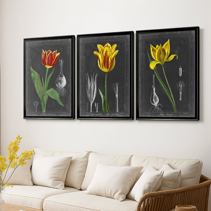 Midnight Tulip IV - Toile tendue avec châssis sur mesure - 3 pièces