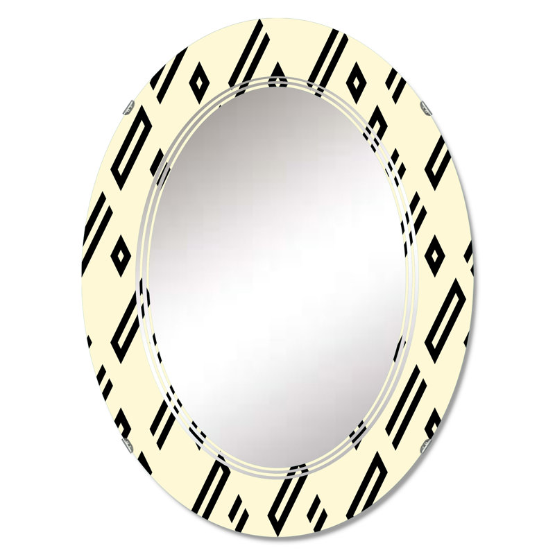 Beige noir diagonale géométrique - miroir mural à motif ovale, 30 po x 20 po