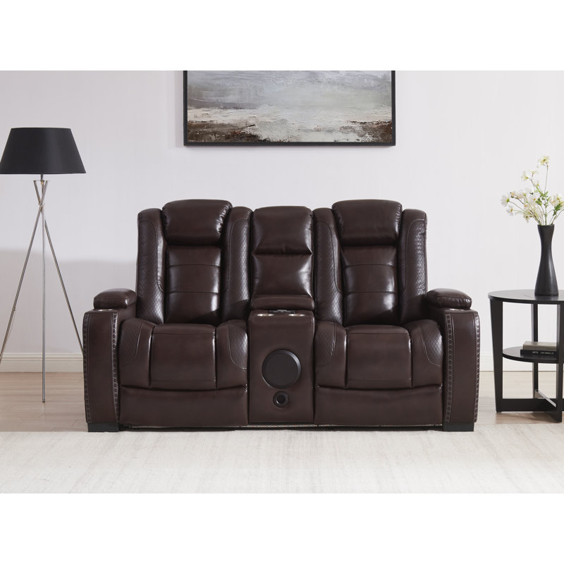 Causeuse inclinable électrique en cuir 73,5 po, Similicuir brun