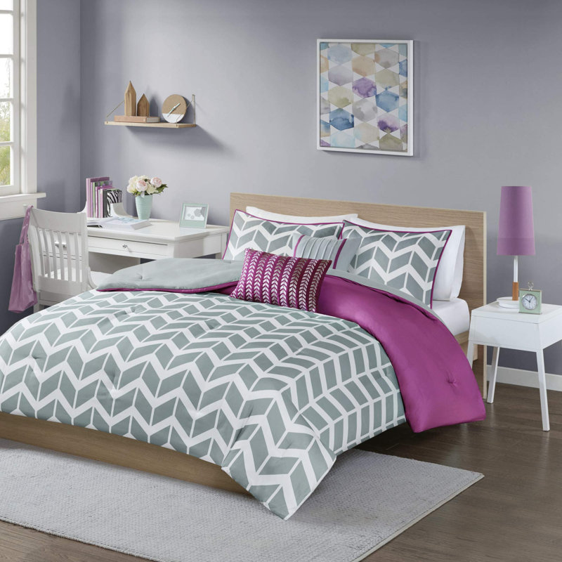Nadia Comforter Set, Twin Comforter + 4 Additional Pieces, Purple