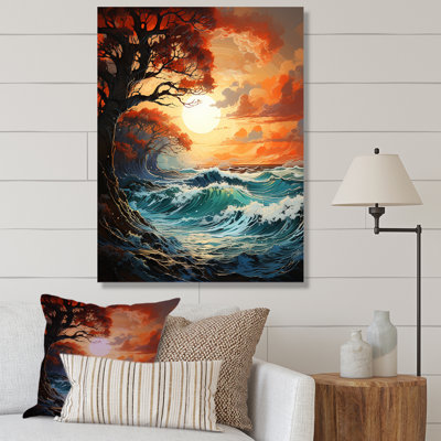 Coucher de soleil sur les vagues côtières - art mural abstrait