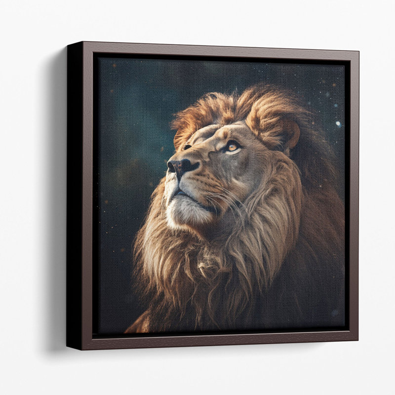 " Lion Staring At The Sky ", Brown Floater Framed, 16" H x 16" W x 1.25" D