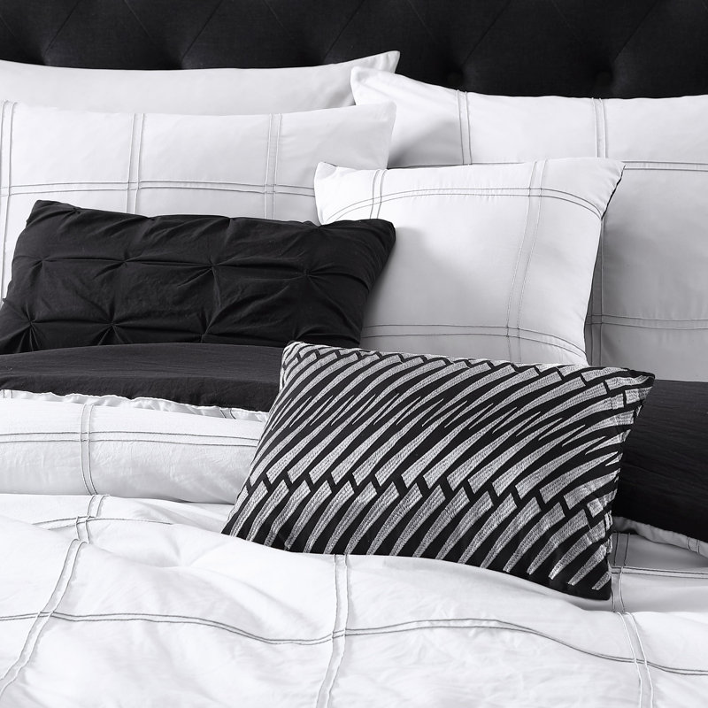 Twin White and Black Microfiber Reversible Comforter Set