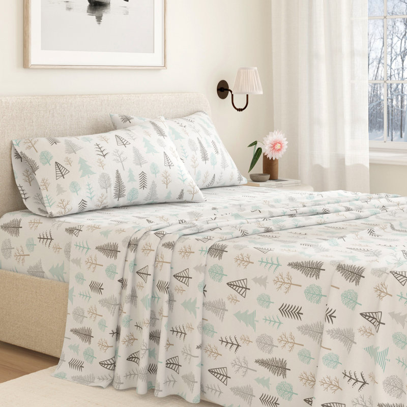 Ensemble de draps 100% flanelle d'hiver en coton turc, Forêts d'hiver, Twin with 1 Pillowcase