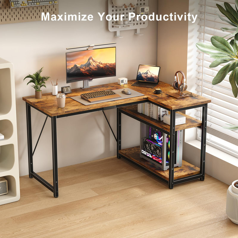 Ambus L Shape Computer Desk, Left Hand, Brown/Black, 120cm W x 80cm D