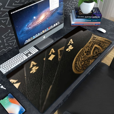 1 tapis de souris de jeu Esports de grande taille, base noire en fil de poker doré, tapis de bureau de grande taille en caoutchouc antidérapant lavable, tapis de souris ultra-résistant aux taches et à la décoration PC, cadeau idéal pour le bureau de