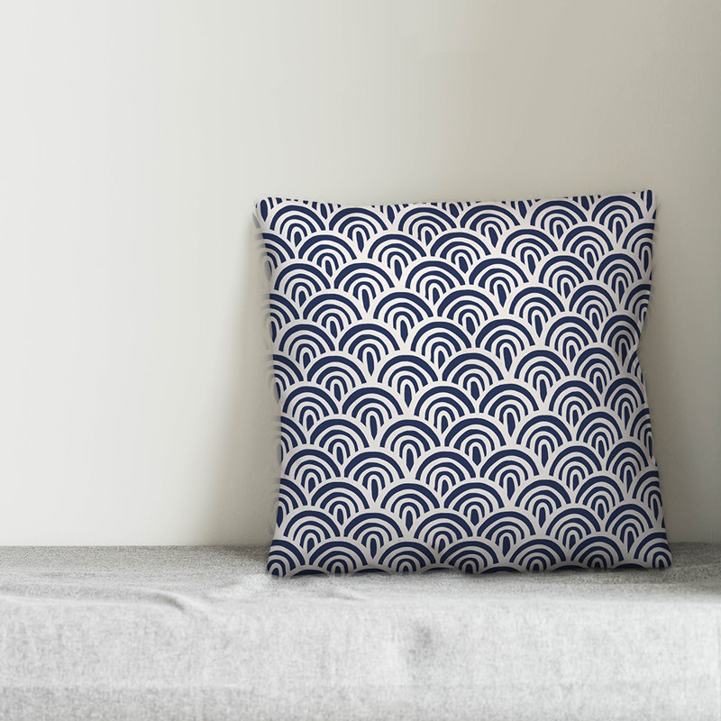 Ikat Outdoor Throw Pillow, Polyester/Polyfill, 20" x 20", Dark Blue/Cream