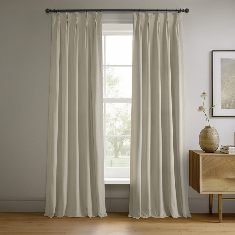 Balone Pinch Pleated Signature Velvet Thermal Lined Blackout Curtains Single Panel (1 Panel), 25" W x 96" L, Neutral Ground