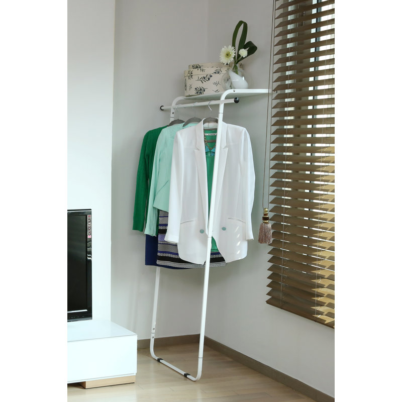 White Portable Leaning Garment Rack with Shelf