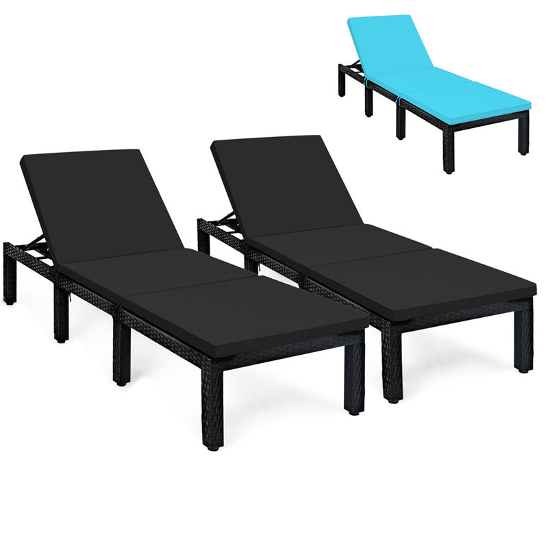 Drewe Outdoor Chaise Lounge , Cushion Included, Black/Turquoise