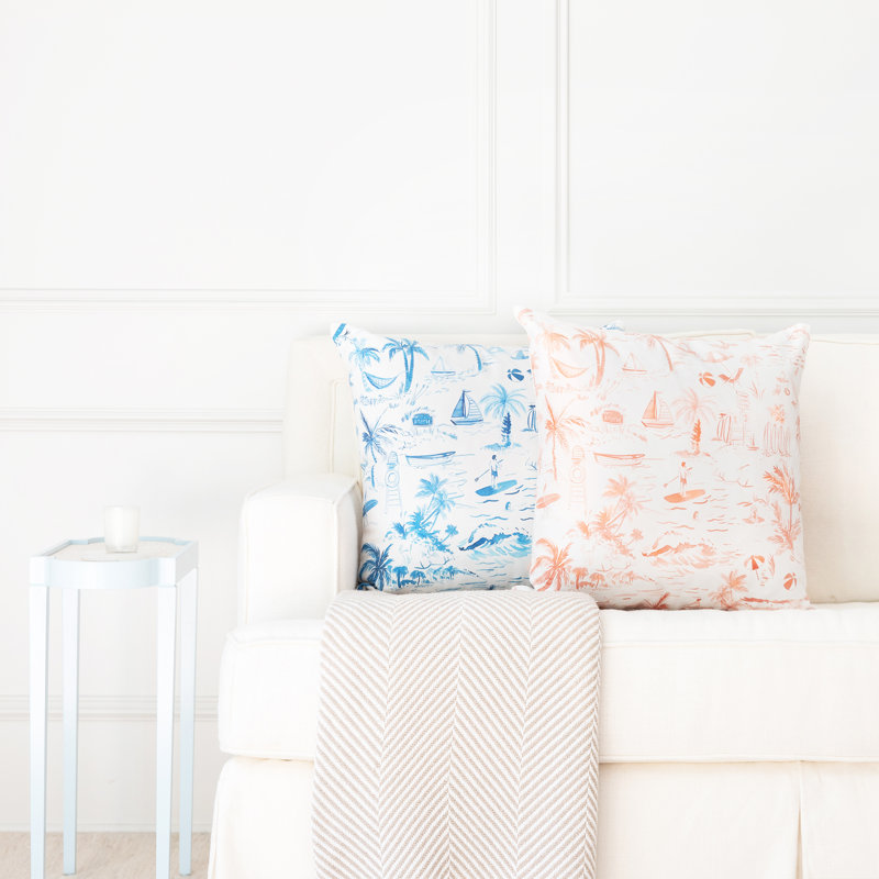 Decorative Pillow - Polyester Insert, The Beach Toile/Navy, 18" x 18"