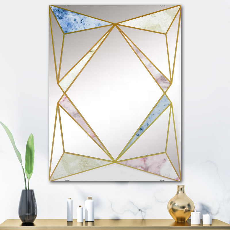 Marbled Diamond Mid-Century Modern & Contemporary Frameless Accent Mirror, 39.4" H x 29.5" W
