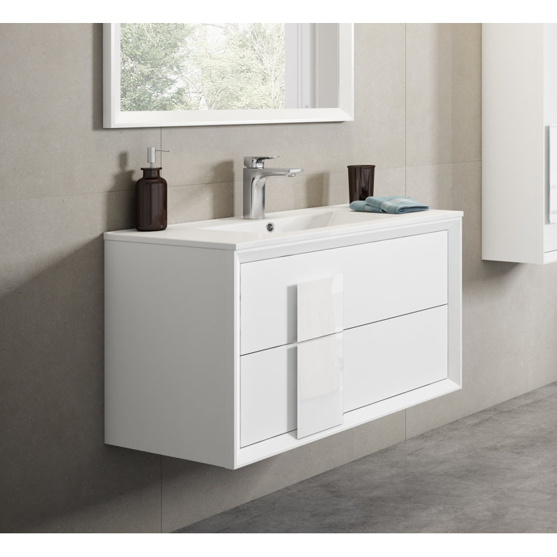 Zak Wall-Mounted Single Bathroom Vanity Set, White, White, 24"