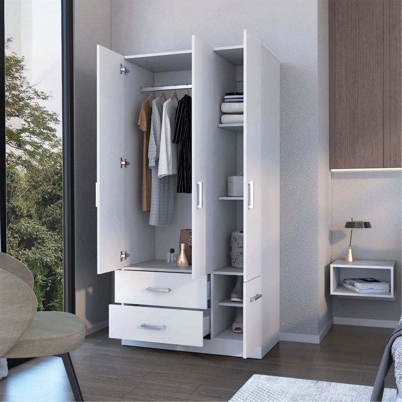 Armoire blanche à 4 tiroirs et 2 portes