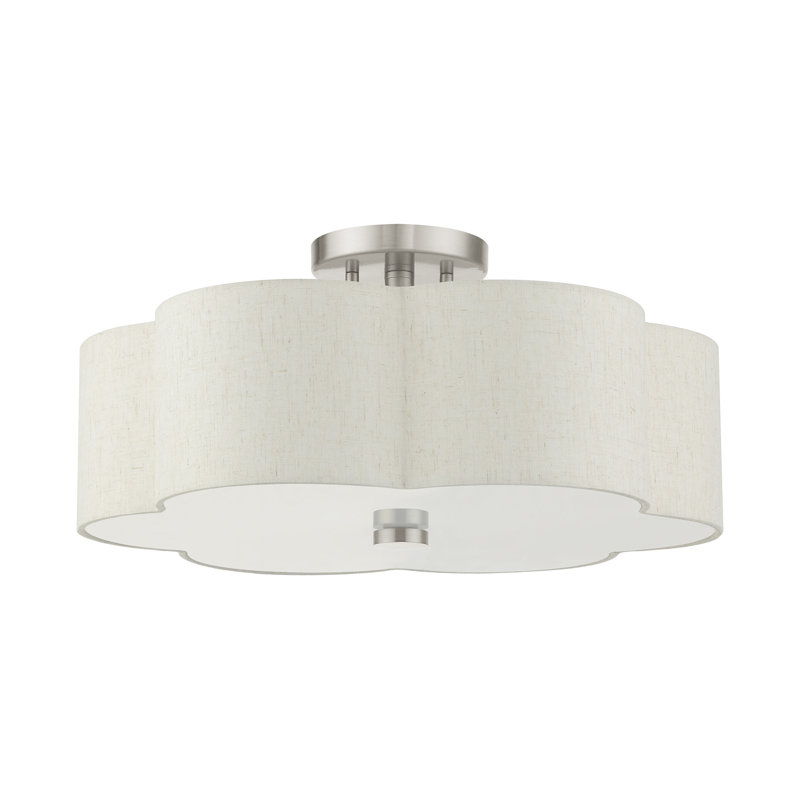 Copper Linen Blend Semi Flush Mount, Brushed Nickel, 8.5" H x 18" W x 18" D