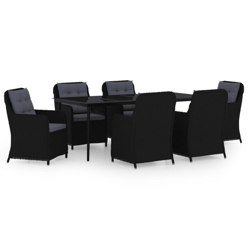 Rectangular 6 - Person Lounge Dining with Cushions, Black, Gray