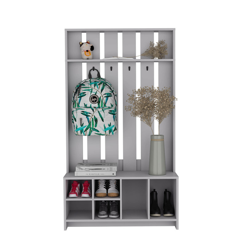 Hall Tree With 7 Shelves, Gray