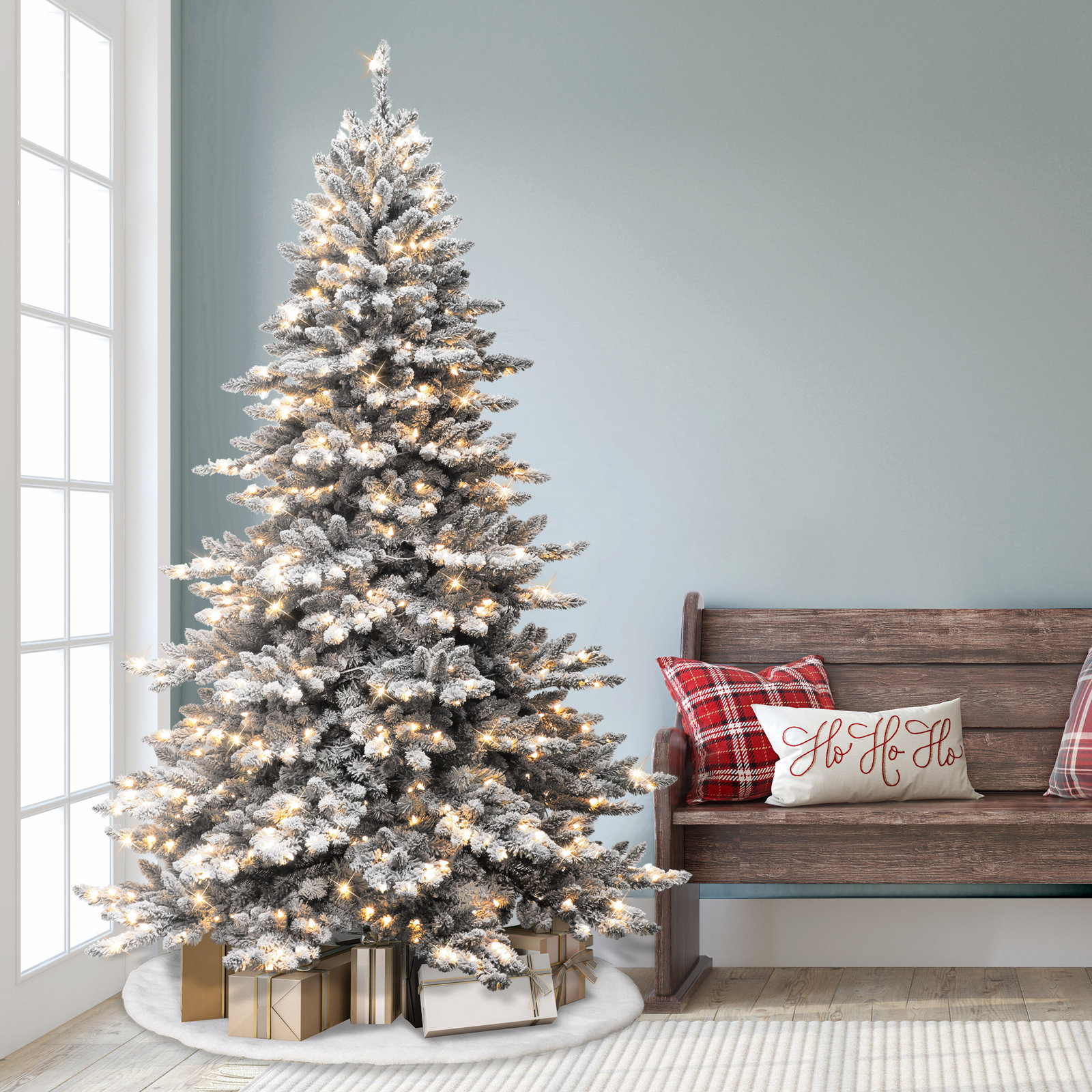 Frosted 7.5' Pre-Lit Spruce Christmas Tree, 6.5' H