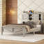 Lit double en bois rustique pleine grandeur avec tête de lit à double porte de grange coulissante et point de charge, support de lattes, teinte gris antique, lit plateforme sans sommier, lattes fixes et fixes, chatoyant-1040330795