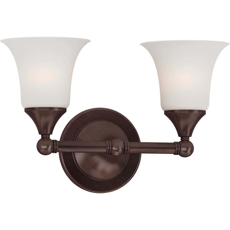 2-Light Indoor Florence Bronze Vanity Wall Mount with Etched White Cased Glass, Florence Bronze